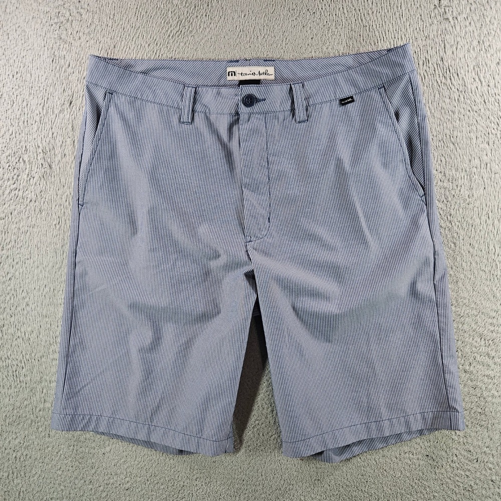 Travis Mathew Mens Blue Pinstripe Golf Shorts Size 36 Stretch Performance
